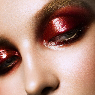 Close up of a women wearing eye makeup